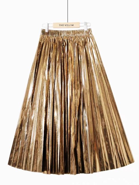 Metallic Gleam Pleats - Champagne gold - Women's Skirt