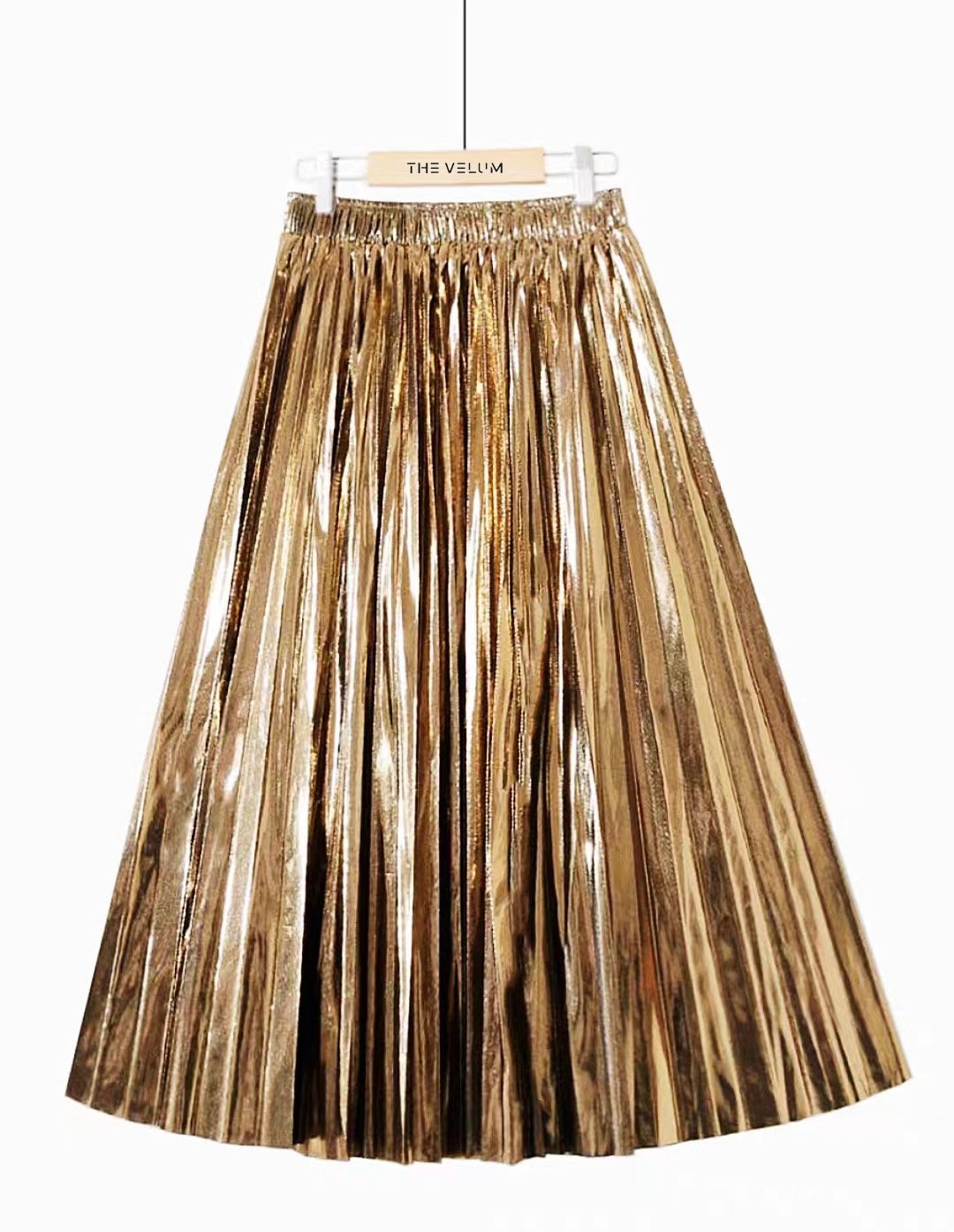 Metallic Gleam Pleats - Champagne gold  - Women's Skirt