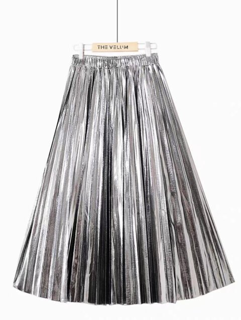 Metallic Gleam Pleats - Sliver  - Women's Skirt