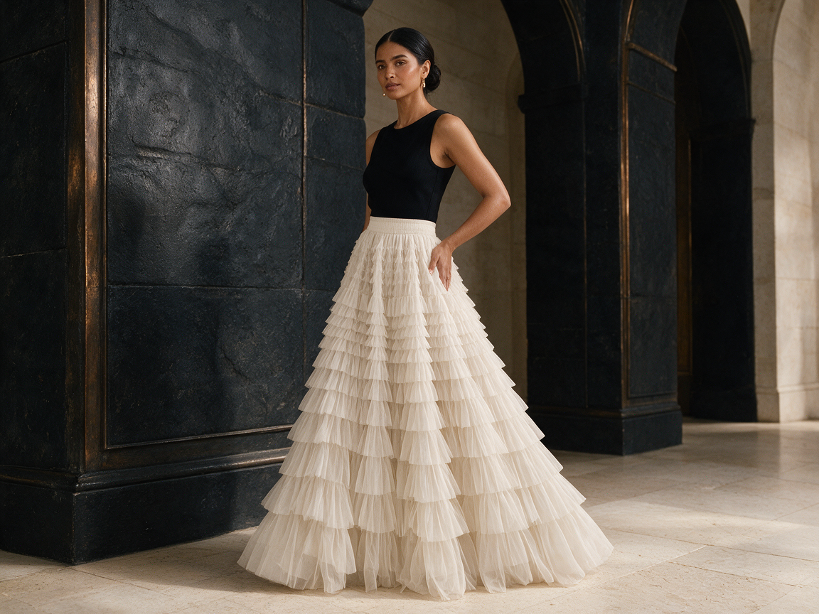 Cupcake Veil - Creamy - Layered Tulle Maxi Skirt - Image 3