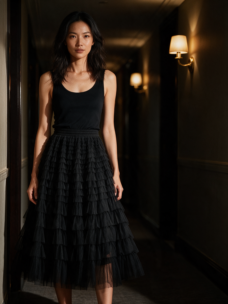 Cupcake Veil - Black - Layered Tulle Maxi Skirt - Image 2