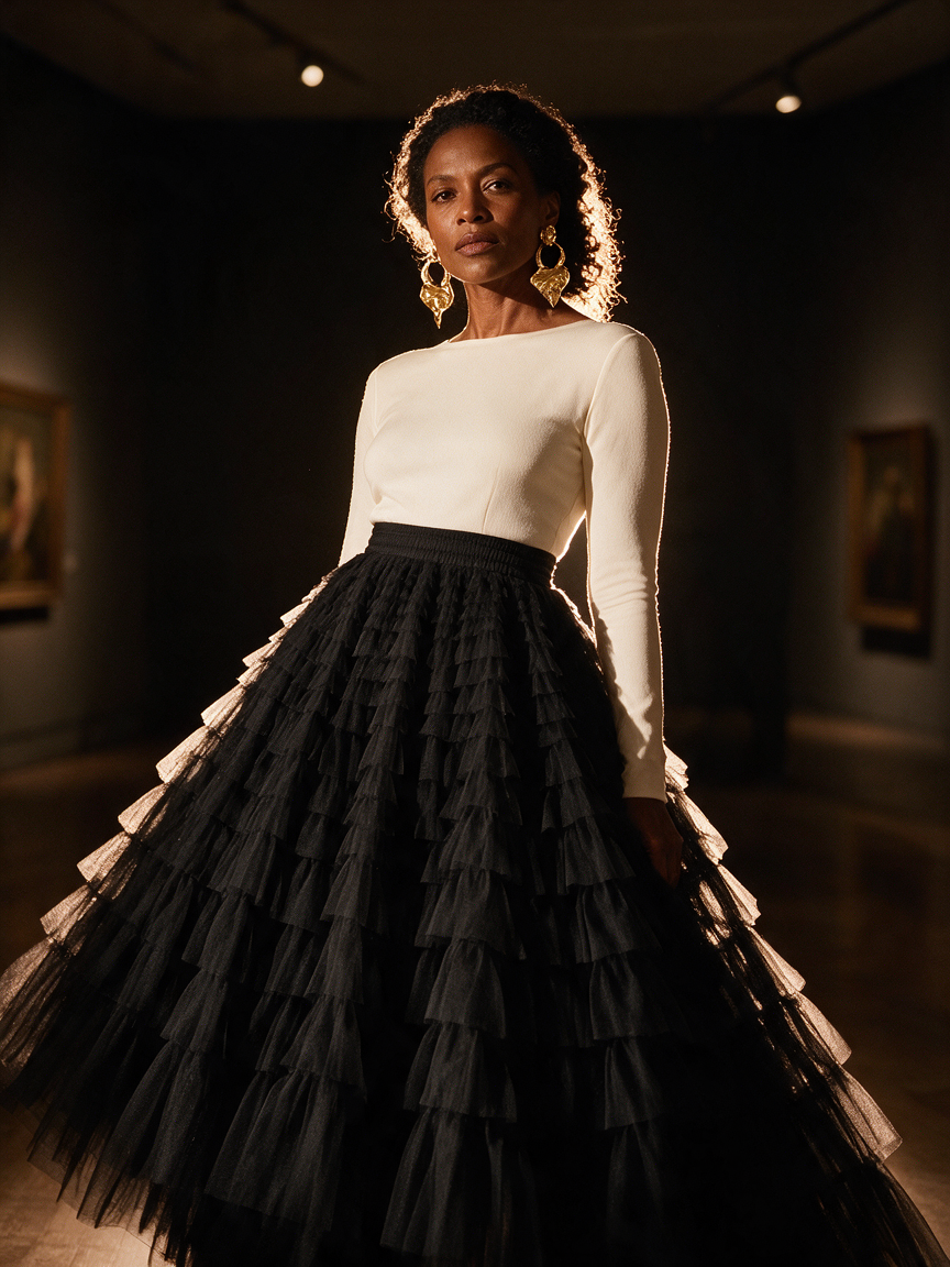 Cupcake Veil - Black - Layered Tulle Maxi Skirt - Image 4