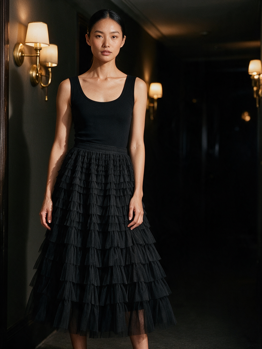 Cupcake Veil - Black - Layered Tulle Maxi Skirt - Image 3