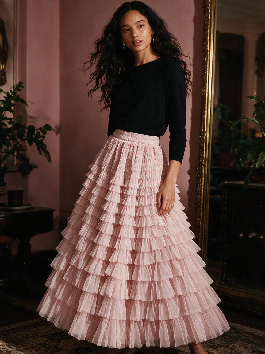 Cupcake Veil - Nude Pink - Layered Tulle Maxi Skirt - Image 2