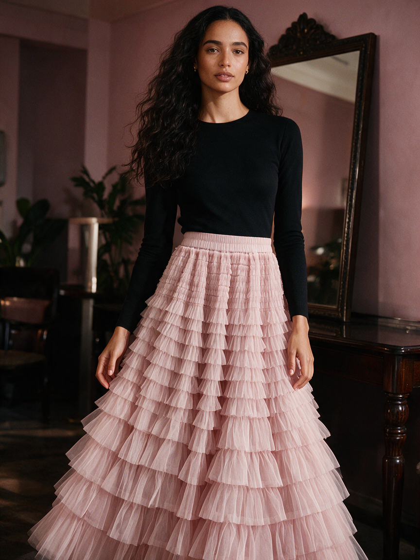 Cupcake Veil - Nude Pink - Layered Tulle Maxi Skirt - Image 3