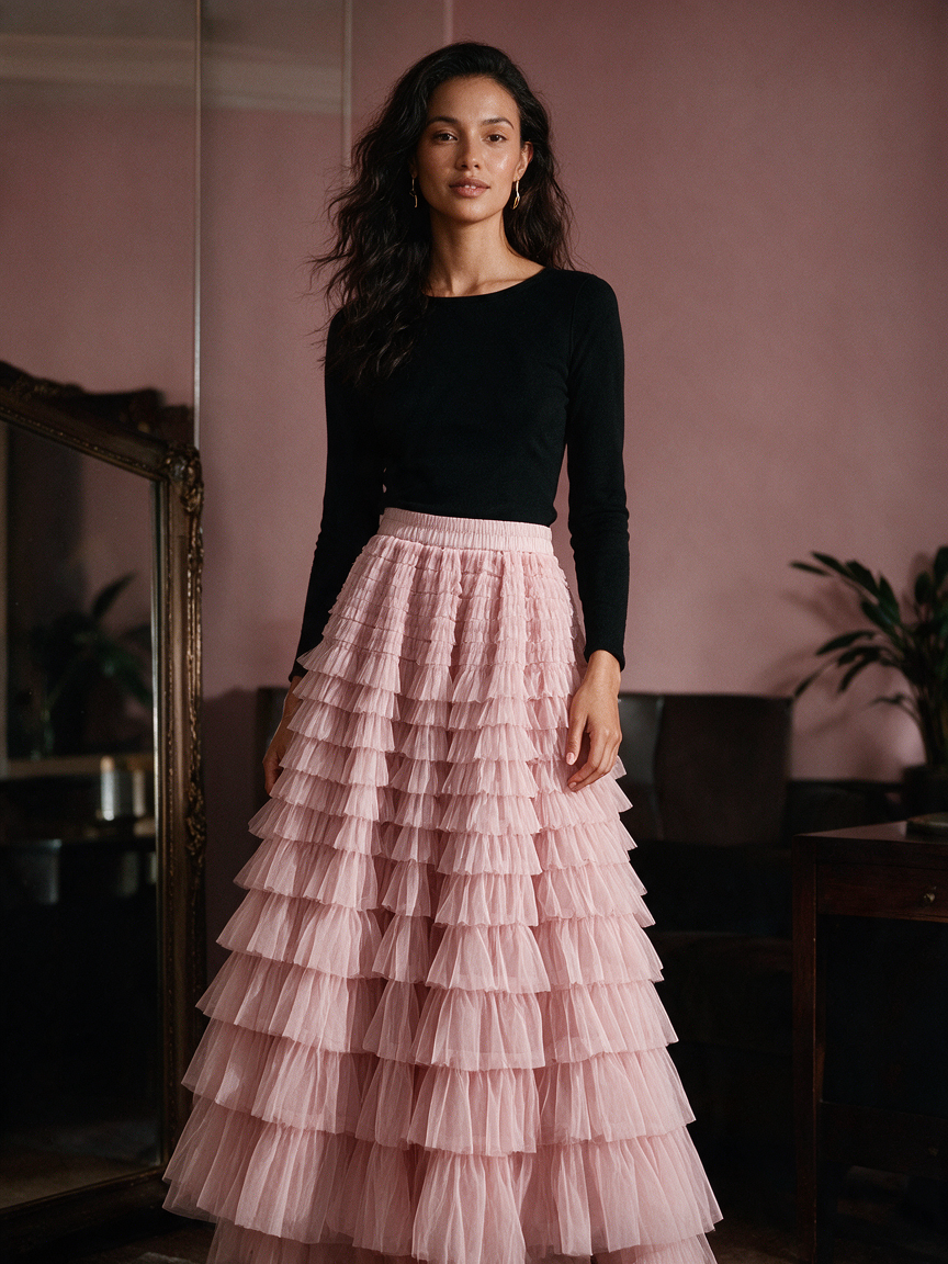 Cupcake Veil - Nude Pink - Layered Tulle Maxi Skirt - Image 4