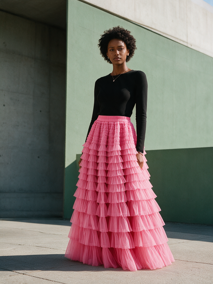 Cupcake Veil - Pink - Layered Tulle Maxi Skirt - Image 5