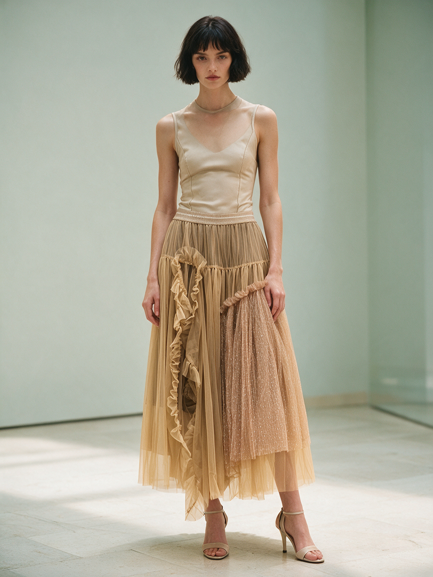 Phantom of the Desert - KHAKI- Layered Tulle Skirt - Image 4