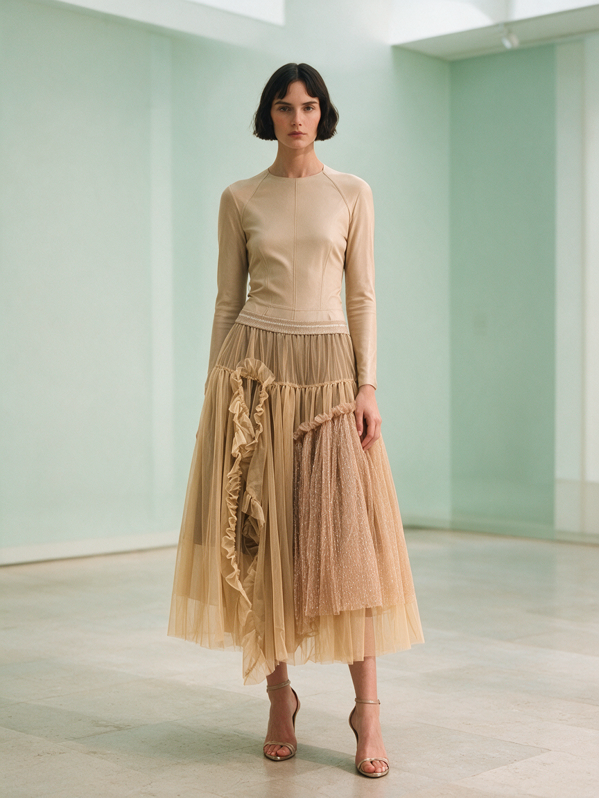 Phantom of the Desert - KHAKI- Layered Tulle Skirt - Image 5