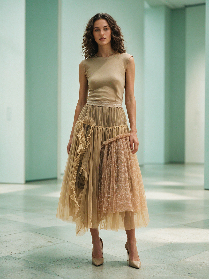 Phantom of the Desert - KHAKI- Layered Tulle Skirt - Image 3
