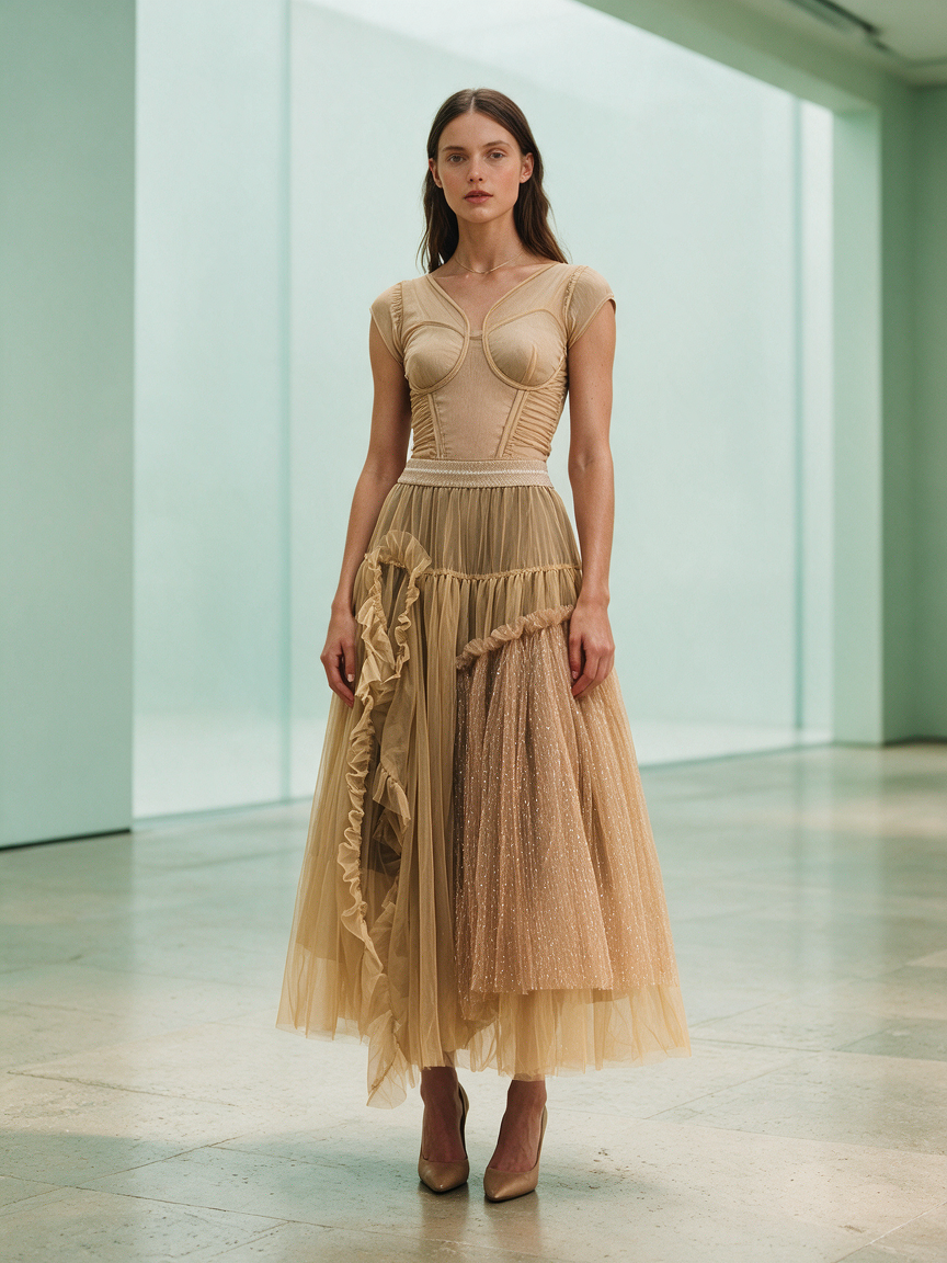 Phantom of the Desert - KHAKI- Layered Tulle Skirt - Image 6