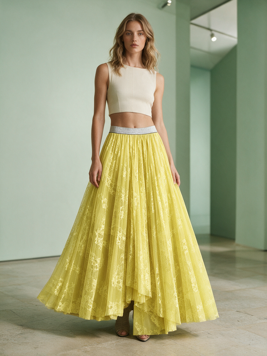 Cocktail - Marigold Lace - Layered Tulle Skirt - Image 2