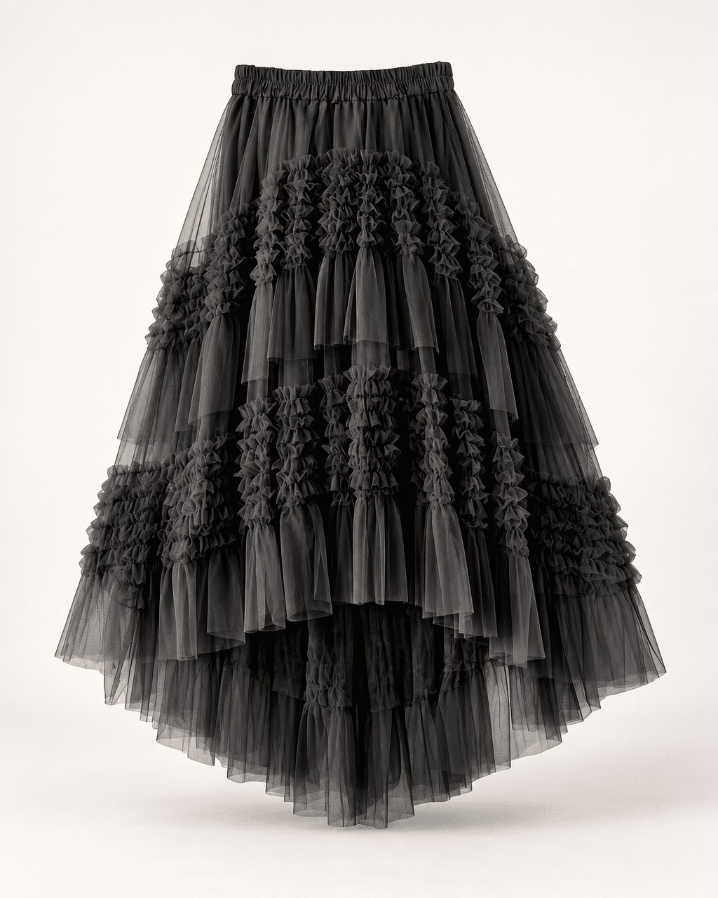 Cascade Flow Veil - Balck - Layered Mullet Tulle Skirt