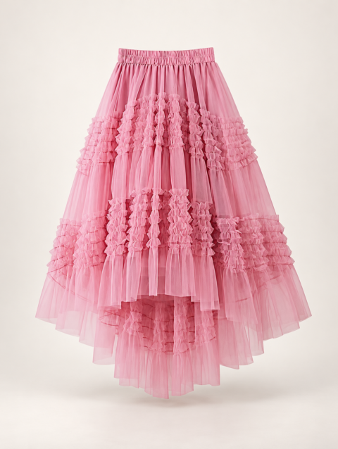 Cascade Flow Veil - Pink - Layered Mullet Tulle Skirt