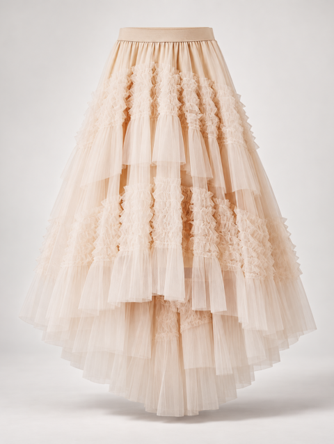 Cascade Flow Veil - Creamy - Layered Mullet Tulle Skirt