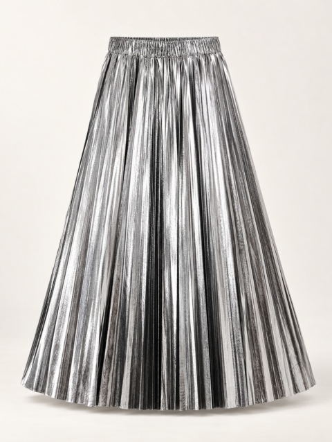 Metallic Gleam Pleats - Sliver - Women's Skirt