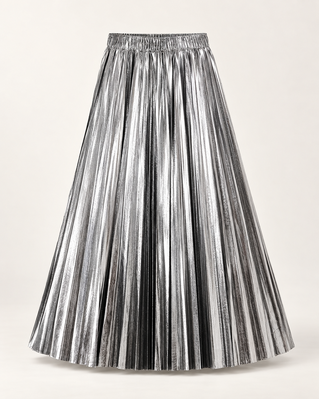 Metallic Gleam Pleats - Sliver - Women's Skirt