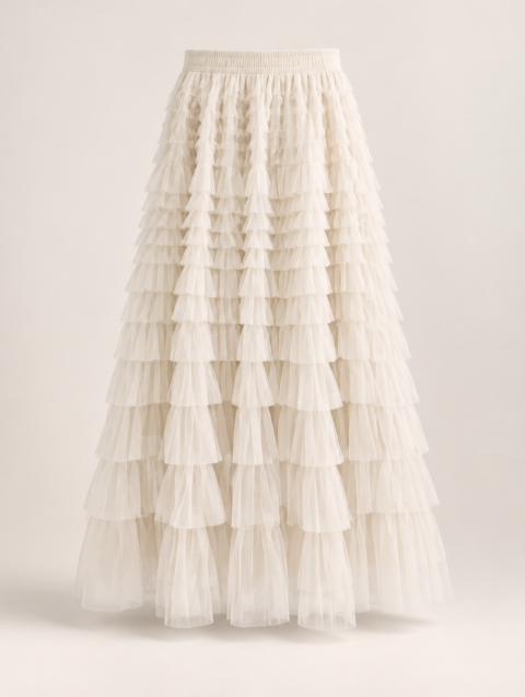 Cupcake Veil - Creamy - Layered Tulle Maxi Skirt