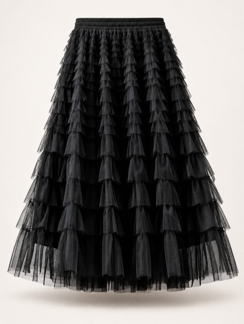 Cupcake Veil  - Black - Layered Tulle Maxi Skirt