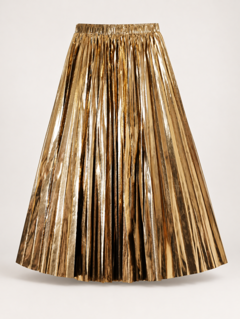 Metallic Gleam Pleats - Champagne gold - Women's Skirt